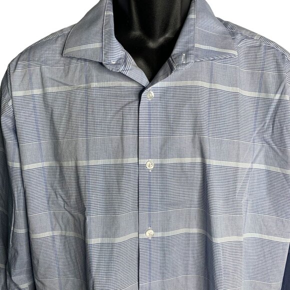 Calvin Klein Slim Fit Button Up Shirt XL Blue Checkered Long Sleeves Cotton - Picture 2 of 6